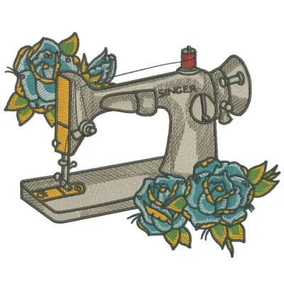 Detailed embroidery design of a Singer sewing machine, perfect for crafting enthusiasts and hobbyists.