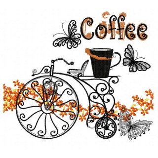 Retro bicycle and coffee embroidery design - Embroidery Design
