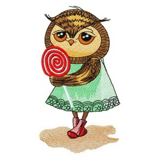 Owl with lollipop embroidery design - Embroidery Design