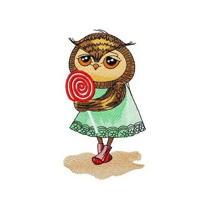 Owl with lollipop embroidery design - Embroidery Design