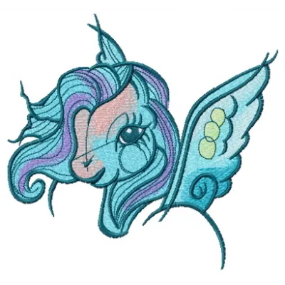 Preview of a winged pony embroidery design featuring intricate details, ideal for various stitching projects.