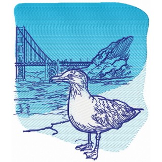 Seagull near bridge embroidery design - Embroidery Design