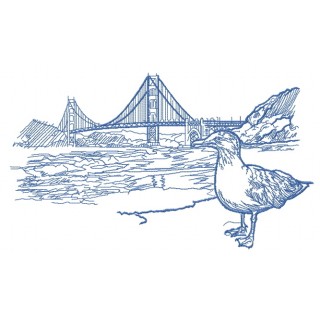 Seagull near Golden Gate Bridge sketch embroidery design - Embroidery Design