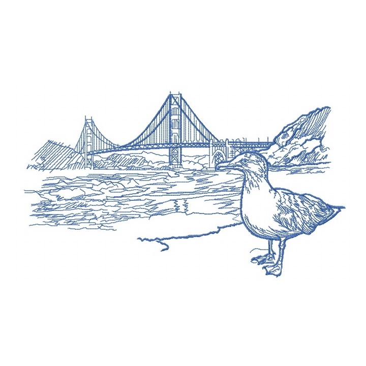 Seagull near Golden Gate Bridge sketch embroidery design - Embroidery Design