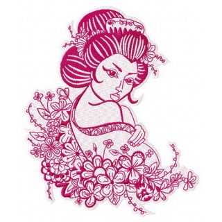 Geisha and flowers embroidery design - Embroidery Design