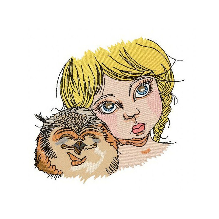 Girl with owl embroidery design - Embroidery Design
