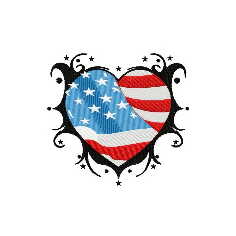 American heart 3 embroidery design preview showcasing a patriotic motif for Independence Day projects.