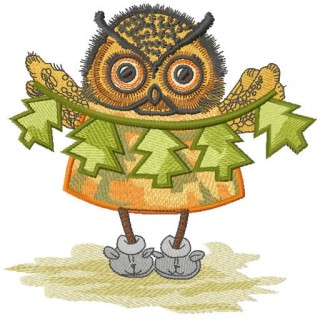 Owl with paper garland embroidery design - Embroidery Design