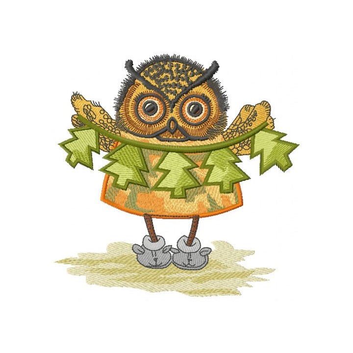 Owl with paper garland embroidery design - Embroidery Design