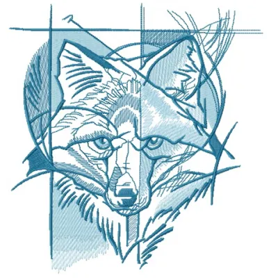 Blue fox street art embroidery design showcasing a playful and artistic fox motif for creative projects.