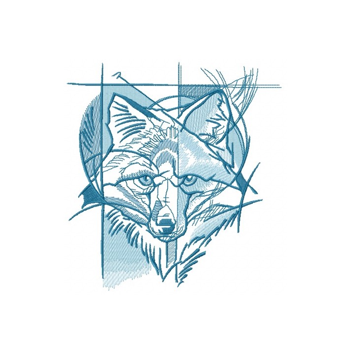 Blue fox street art embroidery design - Embroidery Design