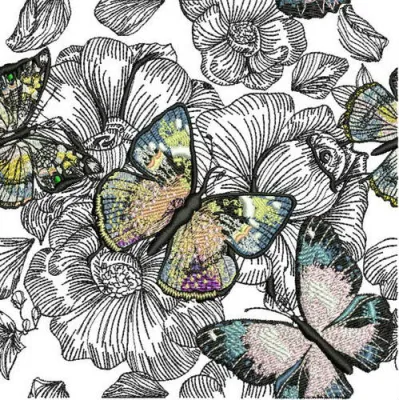 Gorgeous butterfly embroidery design showcasing intricate details, perfect for embellishing garments and accessories.