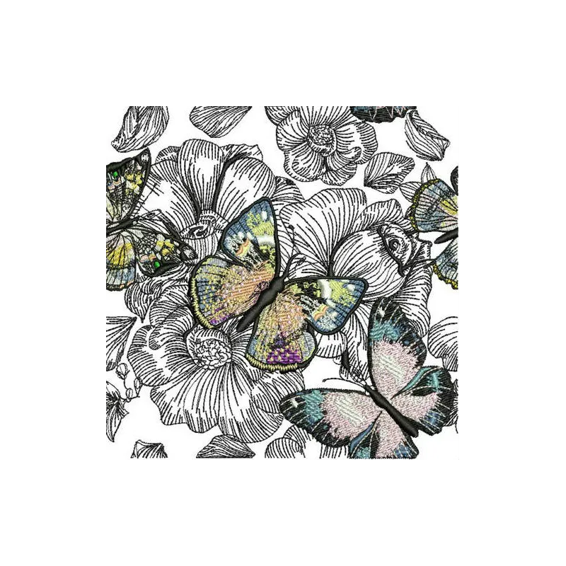 Gorgeous butterfly embroidery design showcasing intricate details, perfect for embellishing garments and accessories.