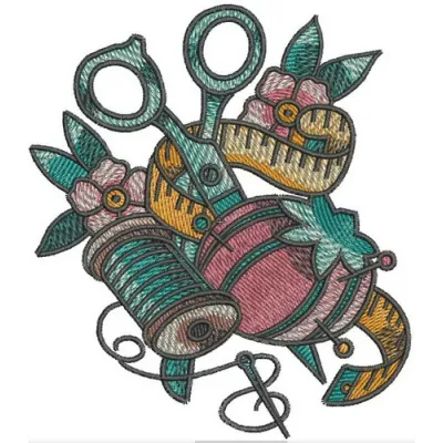 Preview of a sewing kit embroidery design featuring various stitching patterns for crafting and creative projects.