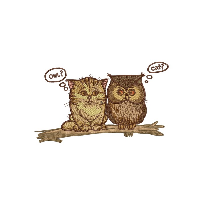 Cat and owl embroidery design - Embroidery Design