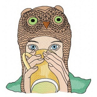 Girl in owl hat embroidery design - Embroidery Design