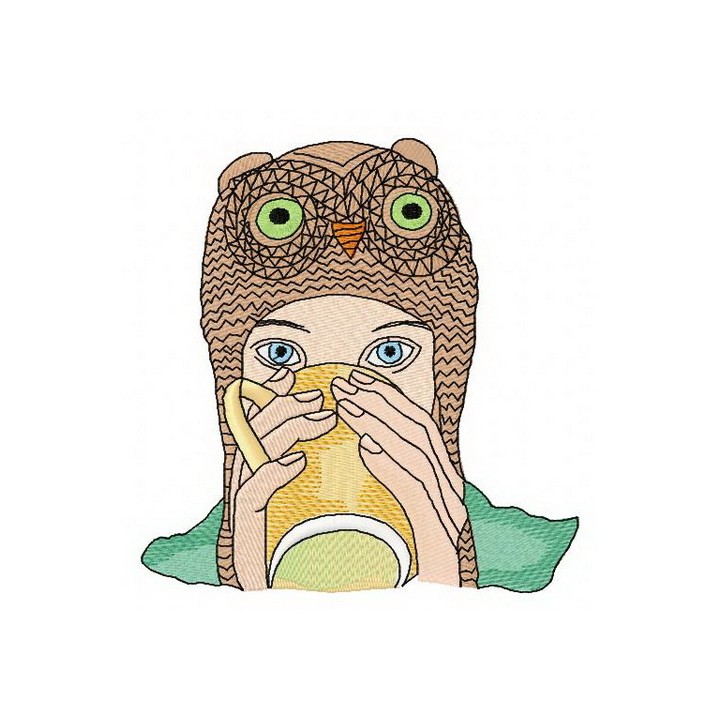 Girl in owl hat embroidery design - Embroidery Design