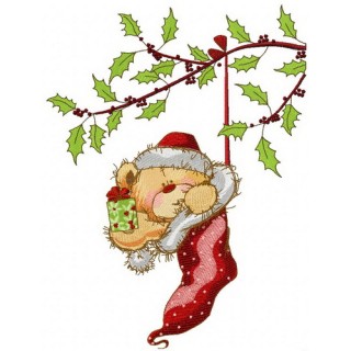Teddy in Christmas sock embroidery design - Embroidery Design