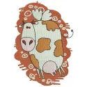 Winged cow embroidery design showcasing a whimsical farm animal motif for creative stitching projects.