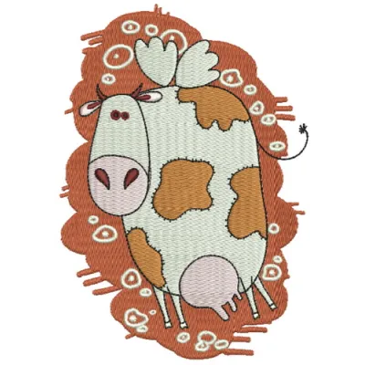 Winged cow embroidery design showcasing a whimsical farm animal motif for creative stitching projects.