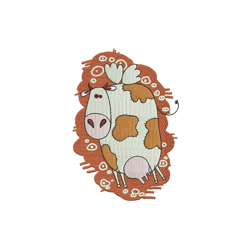 Winged cow embroidery design showcasing a whimsical farm animal motif for creative stitching projects.