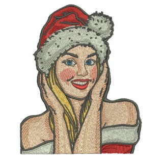 Girl in Santa hat embroidery design - Embroidery Design