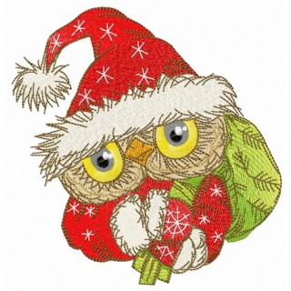 Owl in Santa hat with presents embroidery design - Embroidery Design