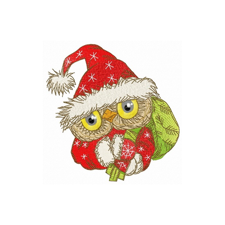 Owl in Santa hat with presents embroidery design - Embroidery Design