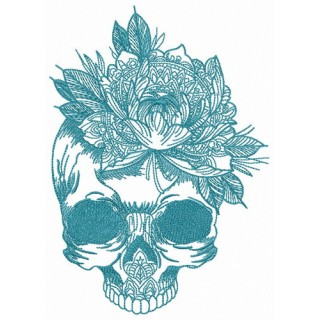 Skull with giant flower embroidery design - Embroidery Design