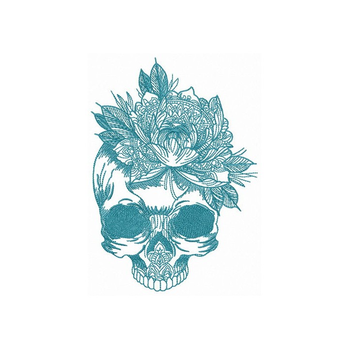 Skull with giant flower embroidery design - Embroidery Design