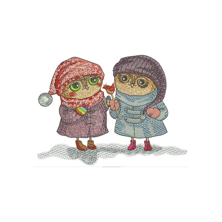 Owls in coats embroidery design - Embroidery Design