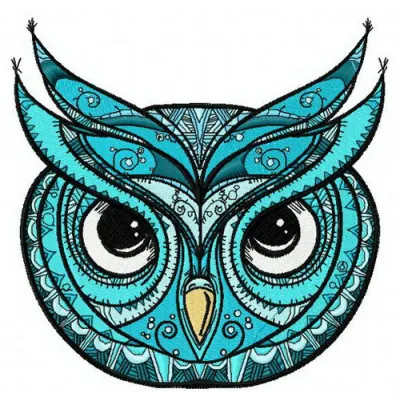 Preview of a serious owl embroidery design, showcasing intricate stitching patterns perfect for various projects.