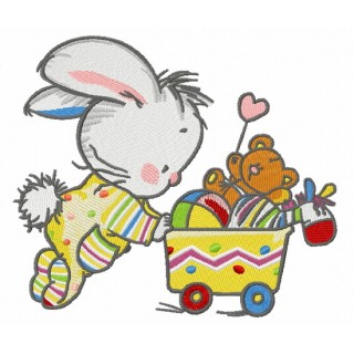 Baby bunny with toys 2 embroidery design - Embroidery Design
