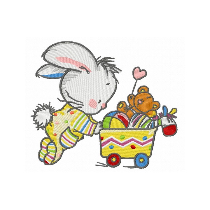 Baby bunny with toys 2 embroidery design - Embroidery Design