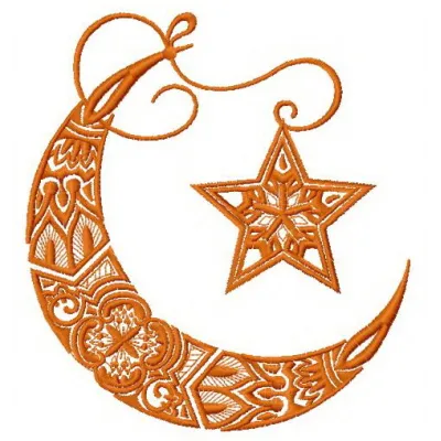 Moon and star embroidery design showcasing intricate stitching patterns for creative projects.