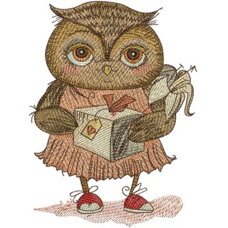 Owl with gift embroidery design - Embroidery Design