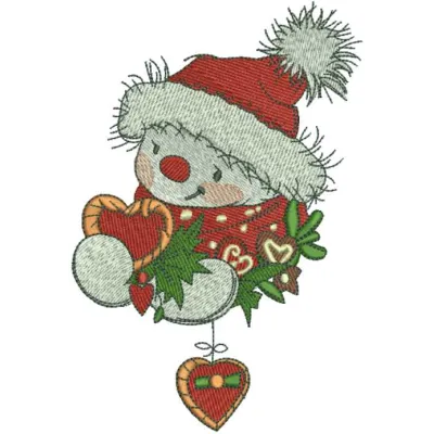 Snowman gift embroidery design featuring a cheerful snowman, perfect for holiday stitching projects.