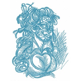 Captive girl sketch embroidery design - Embroidery Design