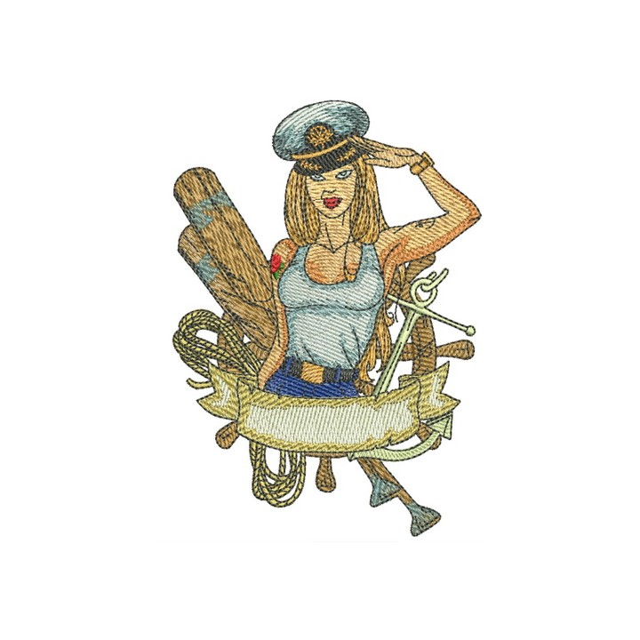 Sexy girl ship captain embroidery design - Embroidery Design