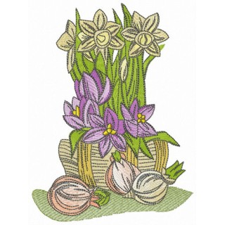 Daffodils and onion embroidery design - Embroidery Design