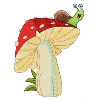 Snail on mushroom embroidery design - Embroidery Design