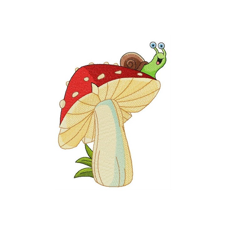 Snail on mushroom embroidery design - Embroidery Design