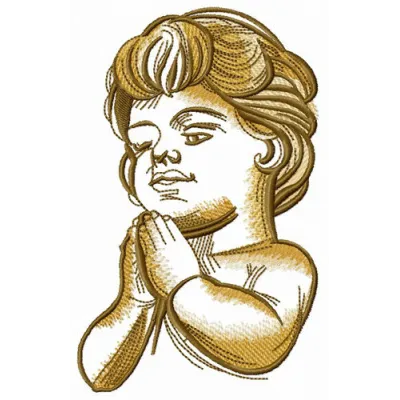 Preview of Young Prayer embroidery design featuring an angel motif, ideal for stitching on garments and home decor.