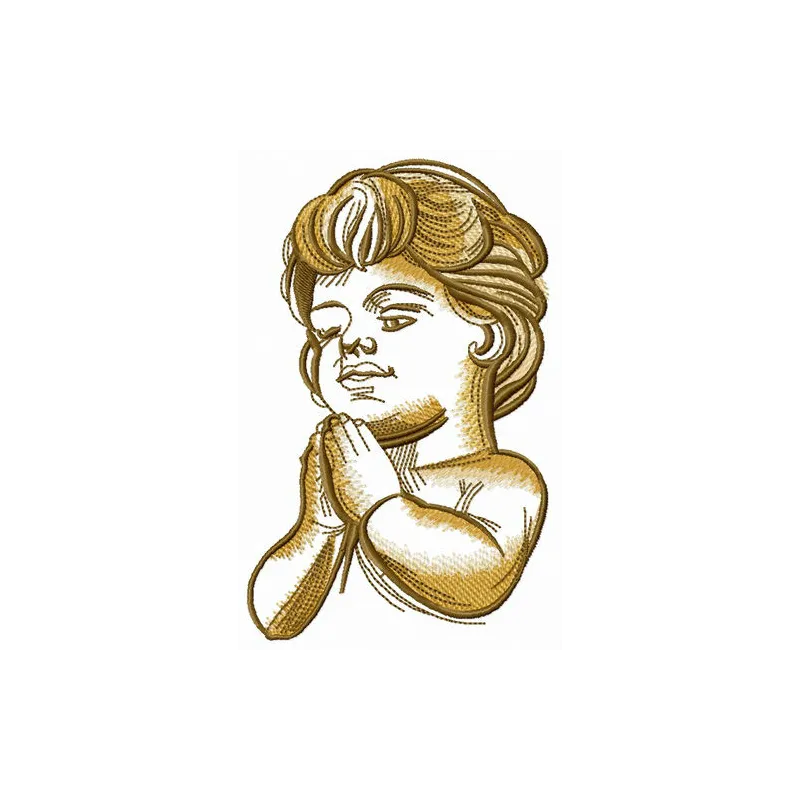Preview of Young Prayer embroidery design featuring an angel motif, ideal for stitching on garments and home decor.