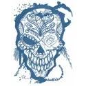 Preview of an embroidery design featuring a skull intertwined with a rose, ideal for creative stitching projects.