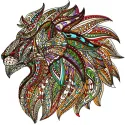Mosaic lion embroidery design showcasing vibrant geometric patterns for creative stitching on various fabrics.
