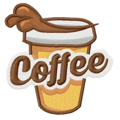Hot coffee 4 embroidery design featuring a steaming coffee cup, perfect for cozy t-shirts and tote bags.
