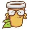 Embroidery design featuring an organic coffee theme, perfect for stitching on kitchen towels or tote bags.