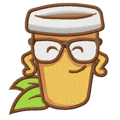 Embroidery design featuring an organic coffee theme, perfect for stitching on kitchen towels or tote bags.