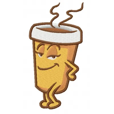 Hot coffee 3 embroidery design featuring a steaming cup of coffee, perfect for stitching on kitchen towels or aprons.